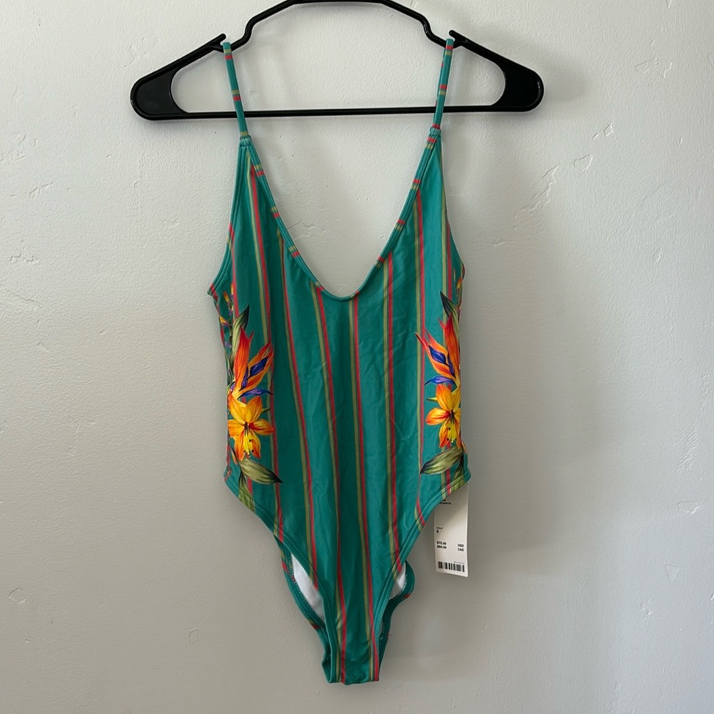 Urban Outfitters Green Striped One Piece Swimsuit